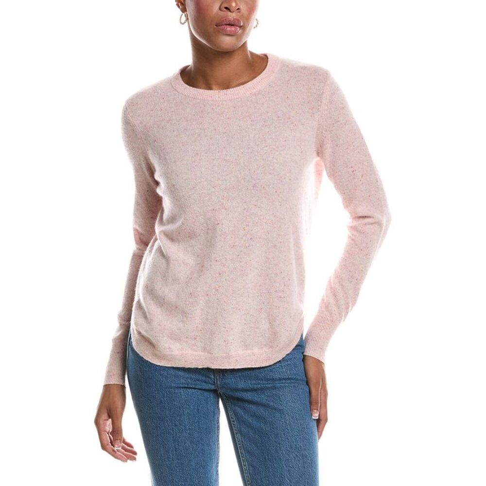 Autumn Cashmere Womens  Solid Shirttail Crewneck 100% Cashmere Sweater, Pink